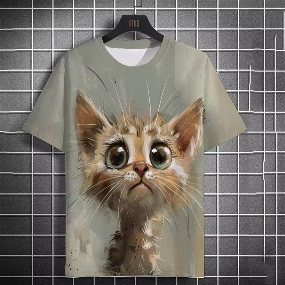3D Print Men T-Shirts Cute Cat Graphic Tops Summer Women Streetwear Fashion Oversized Unisex Short Sleeve T Shirt Kids Clothing
