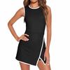 Women Tennis Dress Summer Workout Dress Athletic Sleeveless Fitted Slit Active Dresses Built In Shorts