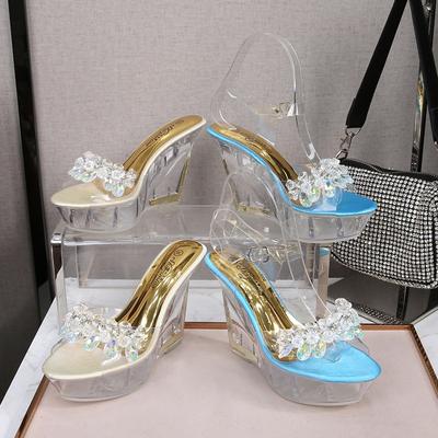 Cuña de verano de 10CM, tacones altos para discoteca, zapatos de mujer con diamantes de imitación, zapatos de pasarela, sandalias de cristal para mujer, LFD-1101-7