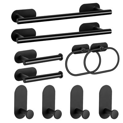 Bathroom Hardware Set Self Adhesive Matte Black Bathroom Accessories Set Stainless Steel Robe Hooks Toilet Paper Holder Hardware