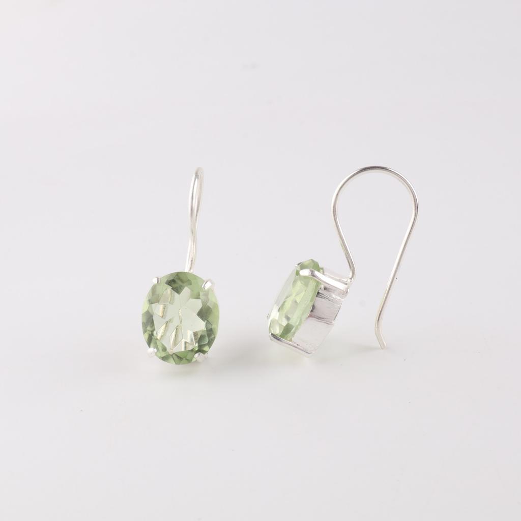 Natural Green Amethyst Gemstone 925 Sterling Silver Jewelry Boho Earrings 1.05" EE-173-12