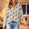 Women's V-Neck Long Sleeve Lightweight Top with Christmas Print for Spring and Summer