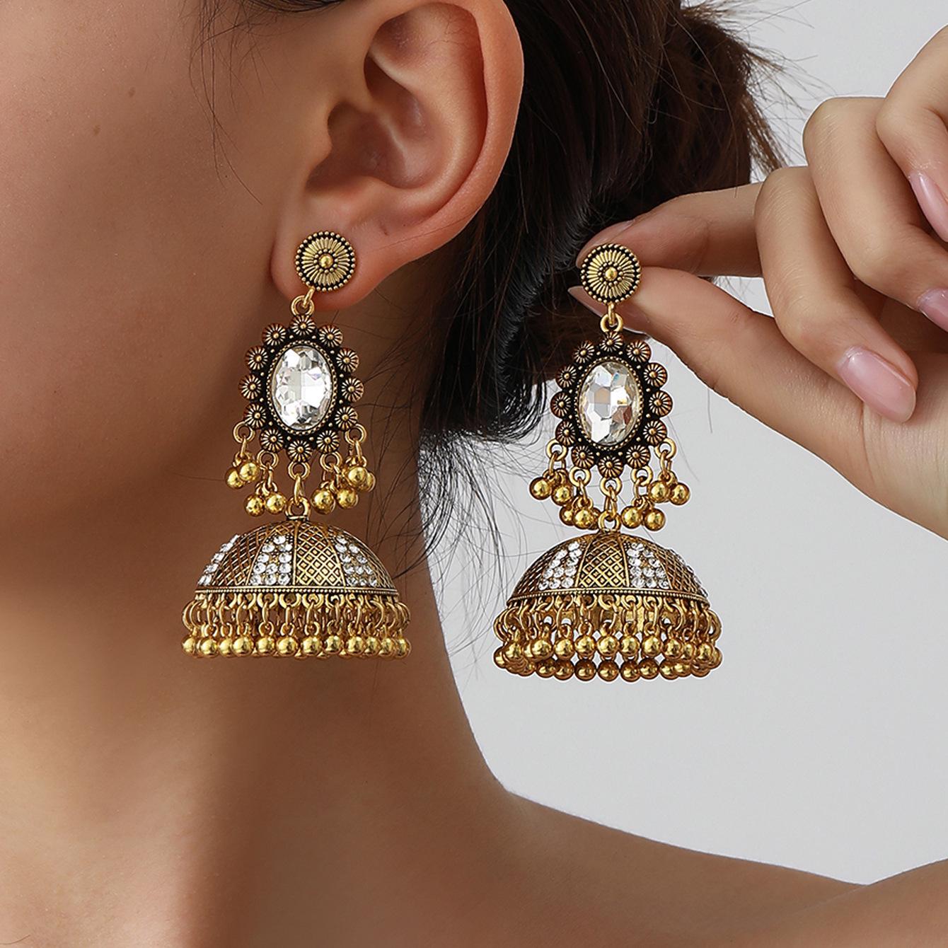 Bohemian Rhinestone Indian Style Crystal Earrings - Versatile, Light Luxury Studs & Dangles