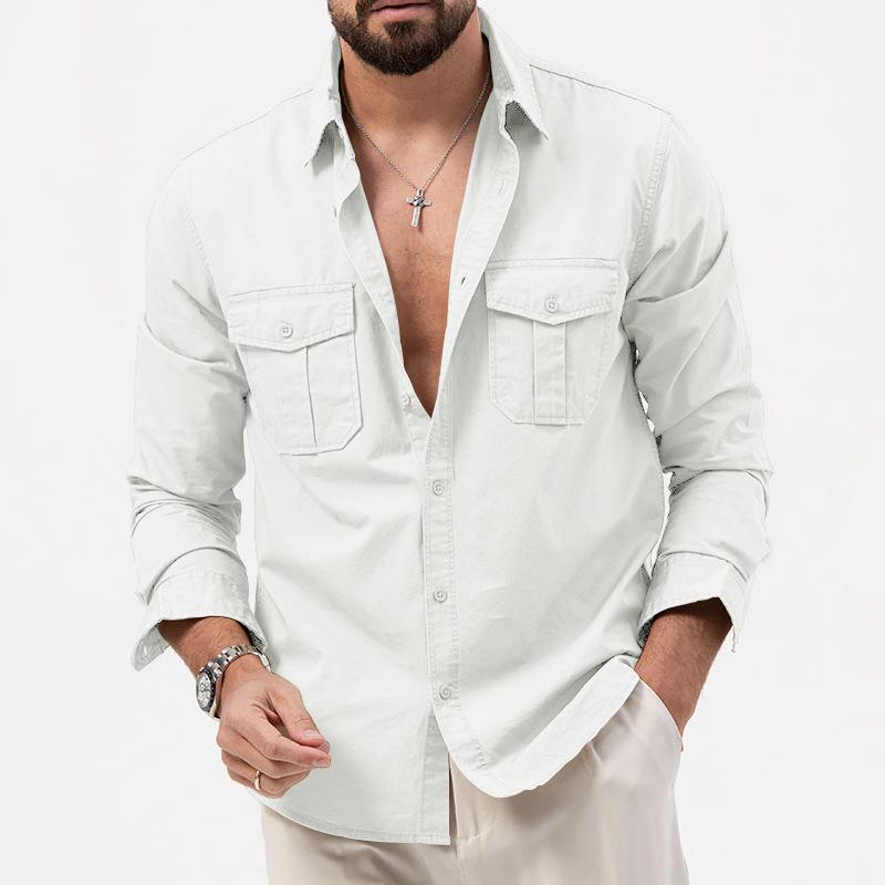 Kuajing Men's 2025 Autumn Workwear Lapel Jacket: Long Sleeve, Loose Fit, Casual Style.