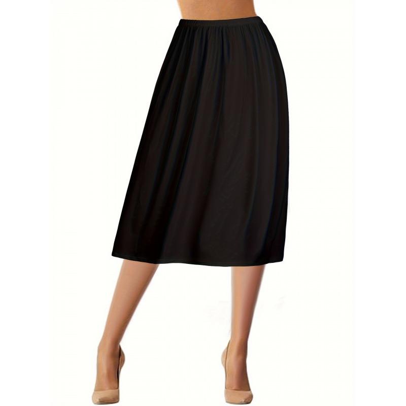 

Solid Color Stretch Skirt Elegant Elastic Waist Skirt S чорний