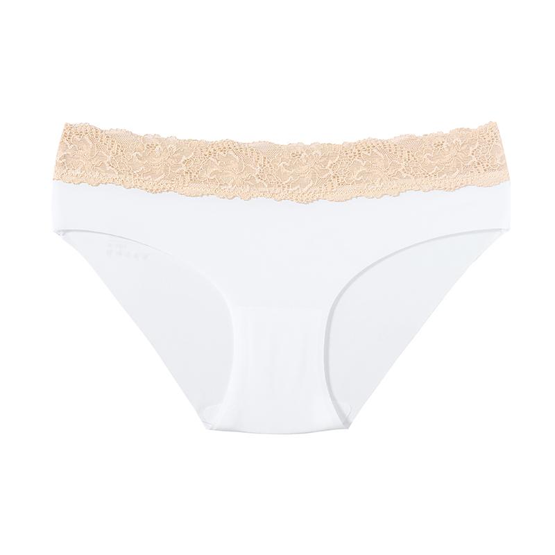 

TERMEZY Sexy Seamless Women s Briefs Lace Trim Spliced Ice Silk Panties One-piece Low-rise Close-fitting Triangle Underwear M белый
