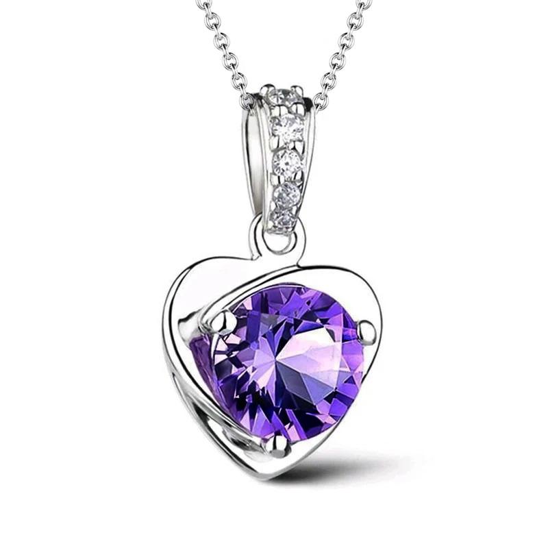 New Gorgeous Purple Cubic Zirconia Love Pendant Necklace for Women Good Quality Heart Necklace Wedding Trendy Jewelry Gift