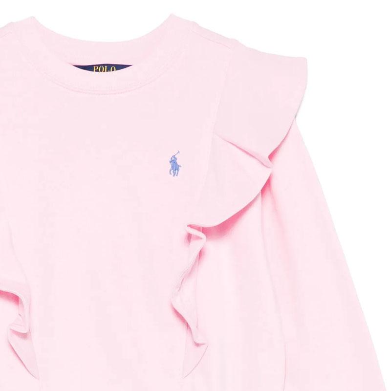 Polo Ralph Lauren Jednobarevné tričko s dlouhým rukávem a kulatým výstřihem Dětské topy Světle růžová 313957719-003