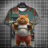 3D Fitness Cat Print Short Sleeve T-Shirts Oversized Clothing Summer Street Casual Top Fun Animal Men's T-shirts