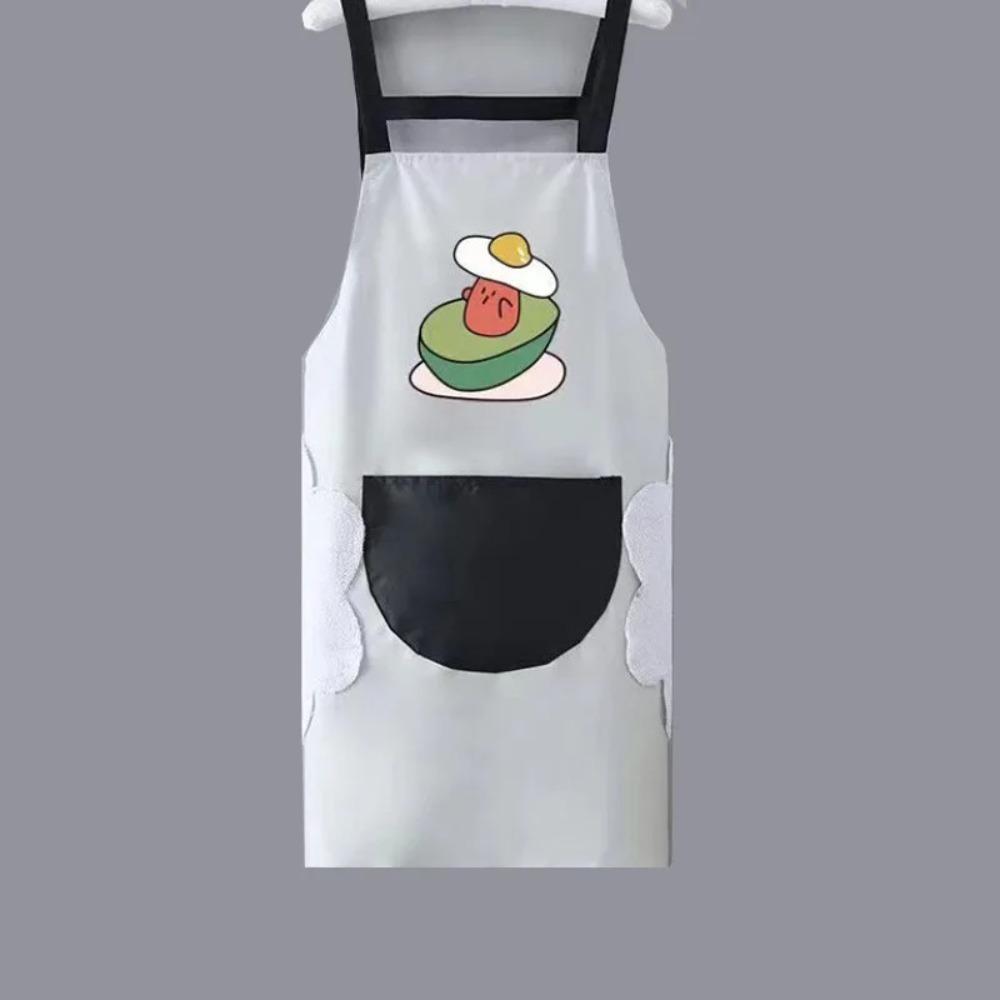 Cute Avocado Print PVC Waterproof Apron with Pocket Hand Wipe Apron for Women Oil Proof Cooking Baking Housework Kitchen Apron