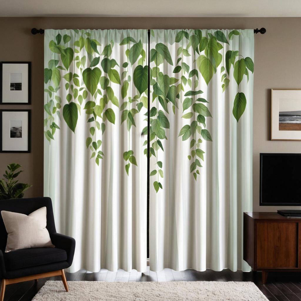 2pcs HD Pastoral Style Small Fresh Weeping Willow Decorative Curtain Green Digital Printed Curtain Home Decoration Style Deco