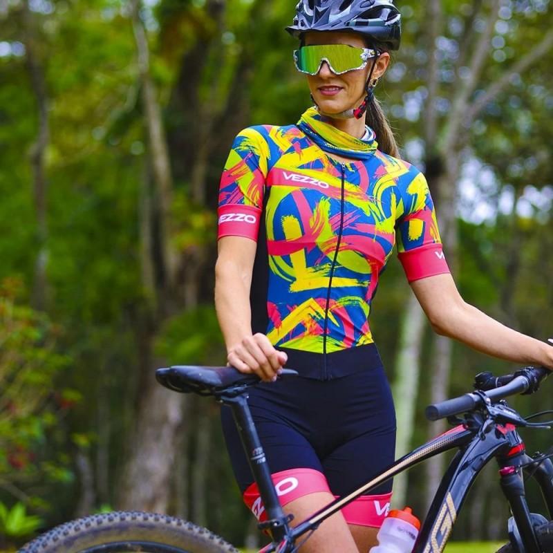 VEZZO Short-sleeved Triathlon Jumpsuit Men Women Colorful Pattern Cycling Clothes