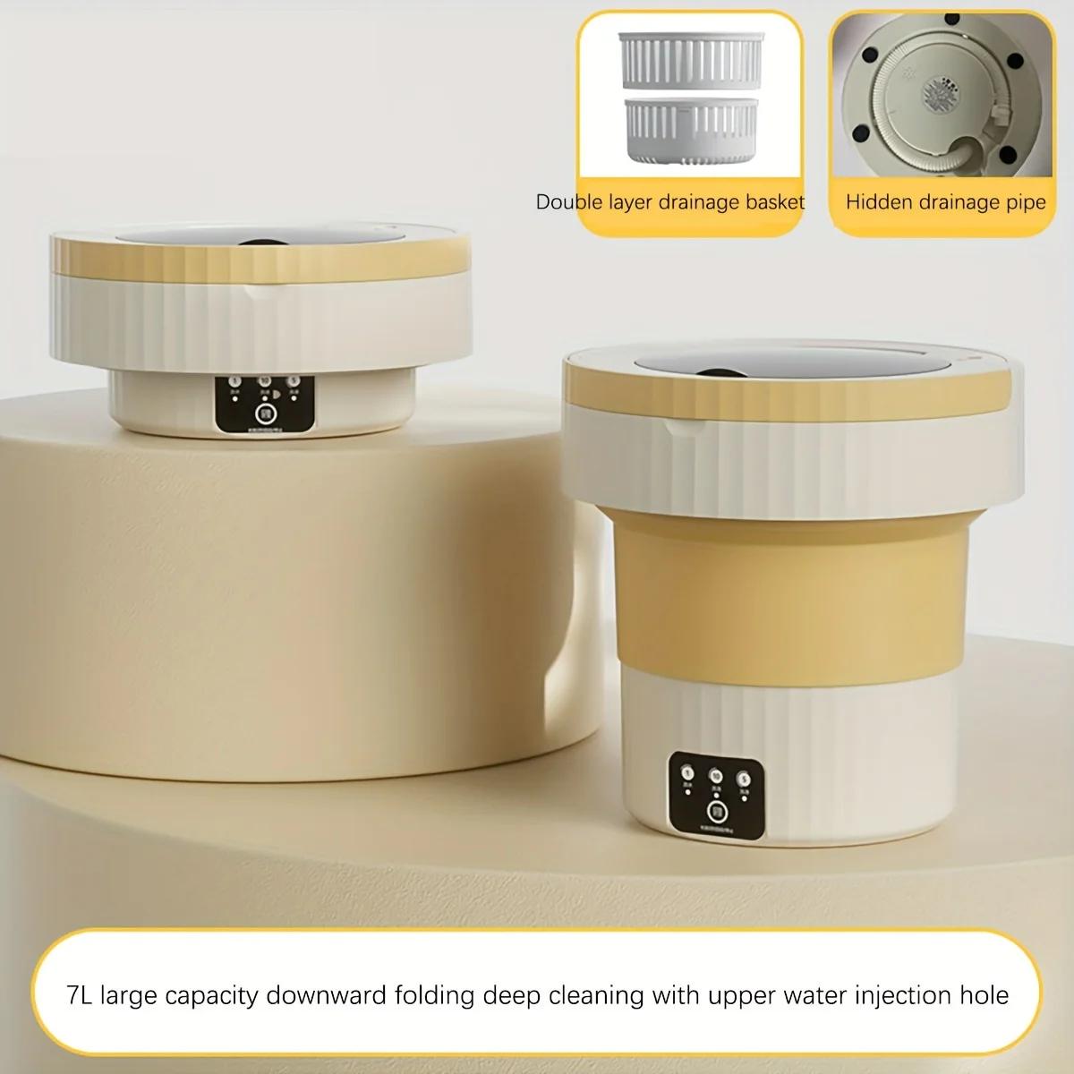 

7L Портативная маленькая складная стиральная машина, подходит для носков, нижнего белья, бытовая мини-стиральная машина жёлтый