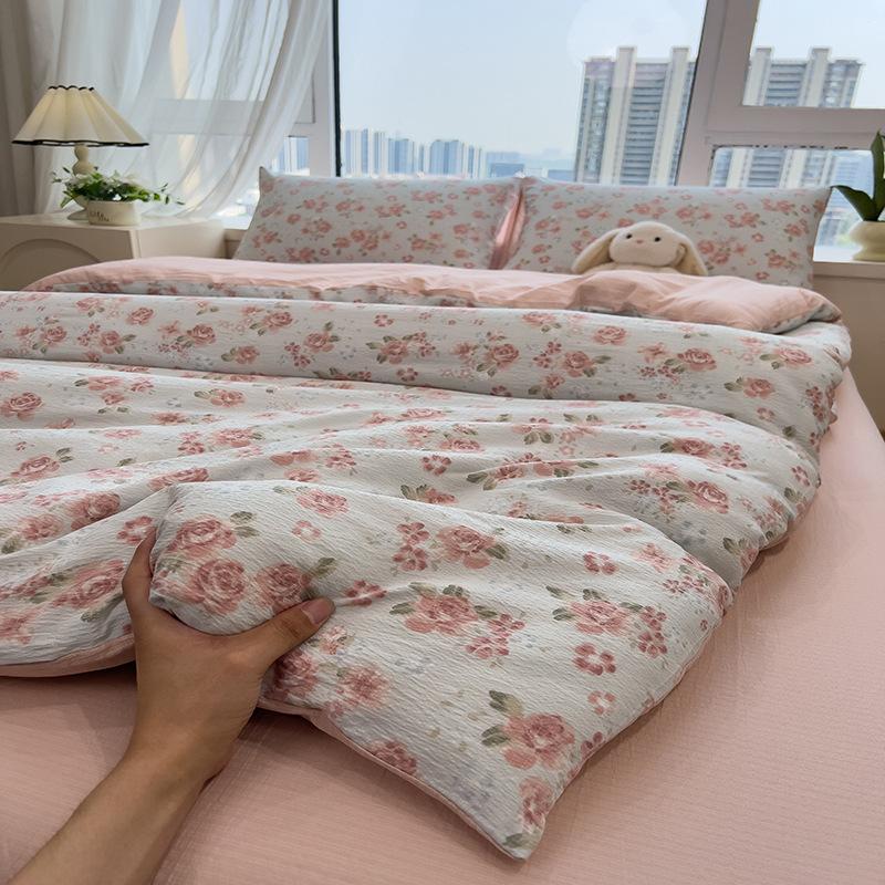 Tištěná čtyřdílná sada na postel, Měkká a zesílená, šetrná k pokožce, Praná povlečení na přikrývku, Sada prostěradel
