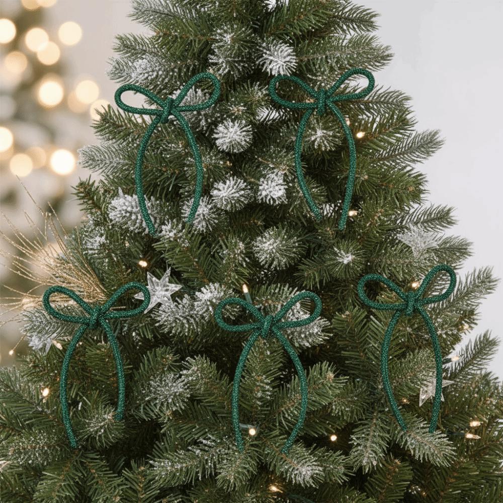 6-teiliges Set Twist-Tie-Befestigung Weihnachts-Schleifen Verzierungen Glitzer-Finish Elegante Glitzer-Strassstein-Schleife Weihnachten Party-Dekorationen