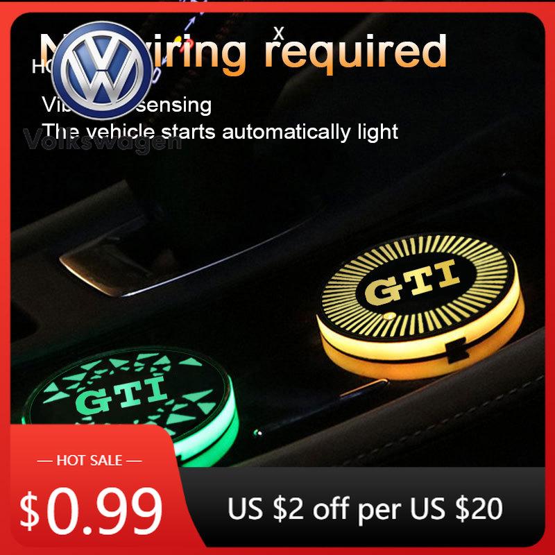 2026 Hot VOLKSWAGEN Car LED Luminous Water Cup Holder Mat For Volkswagen VW GTI Rline Golf Passat Jetta Touareg Tiguan Polo CC V