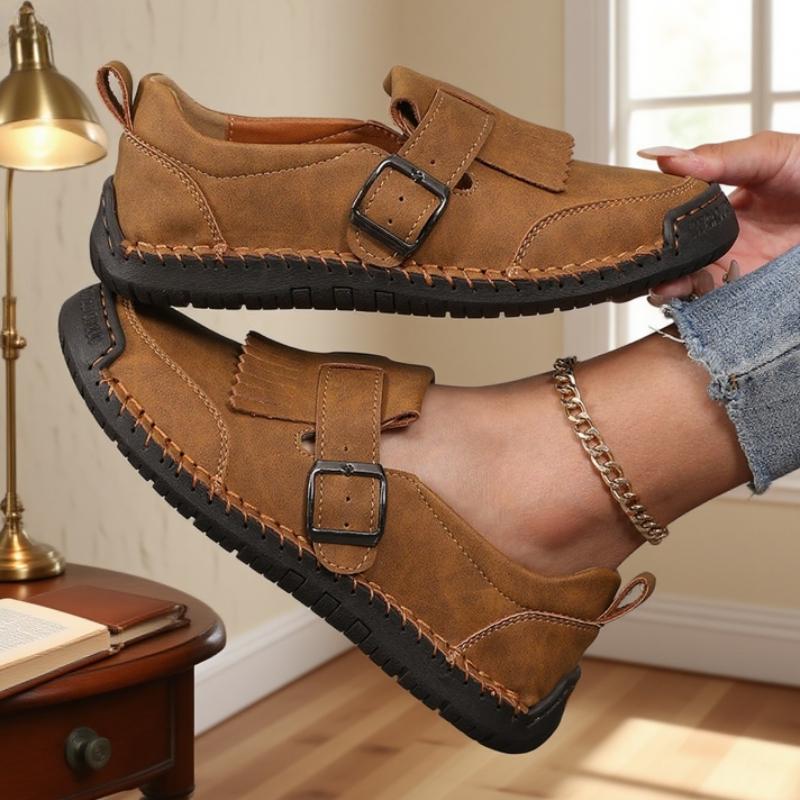 Elegante Damen-Ballerinas Klassische Runde Zehenpartie Modische Slipper Neu Atmungsaktiv Rutschfest Vielseitig Handgefertigt Leder Fahrschuh