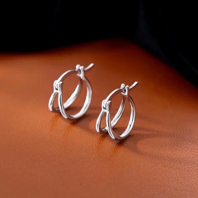 S925 S925 Sterling Silver Dvojvrstvové kruhové lesklé náušnice pre ženy Minimalizmus Retro Osobnosť Hongkongský štýl Móda Sponky do uší Náušnica