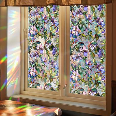 PVC Glass Sticker Window Decal Colorful Flowers Wear Resistant Creative Decorative