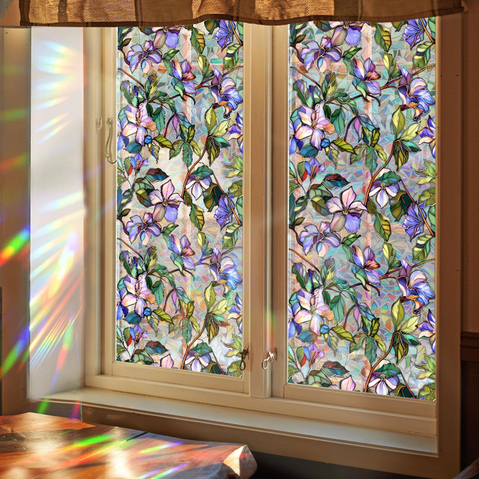 

PVC Glass Sticker Window Decal Colorful Flowers Wear Resistant Creative Decorative