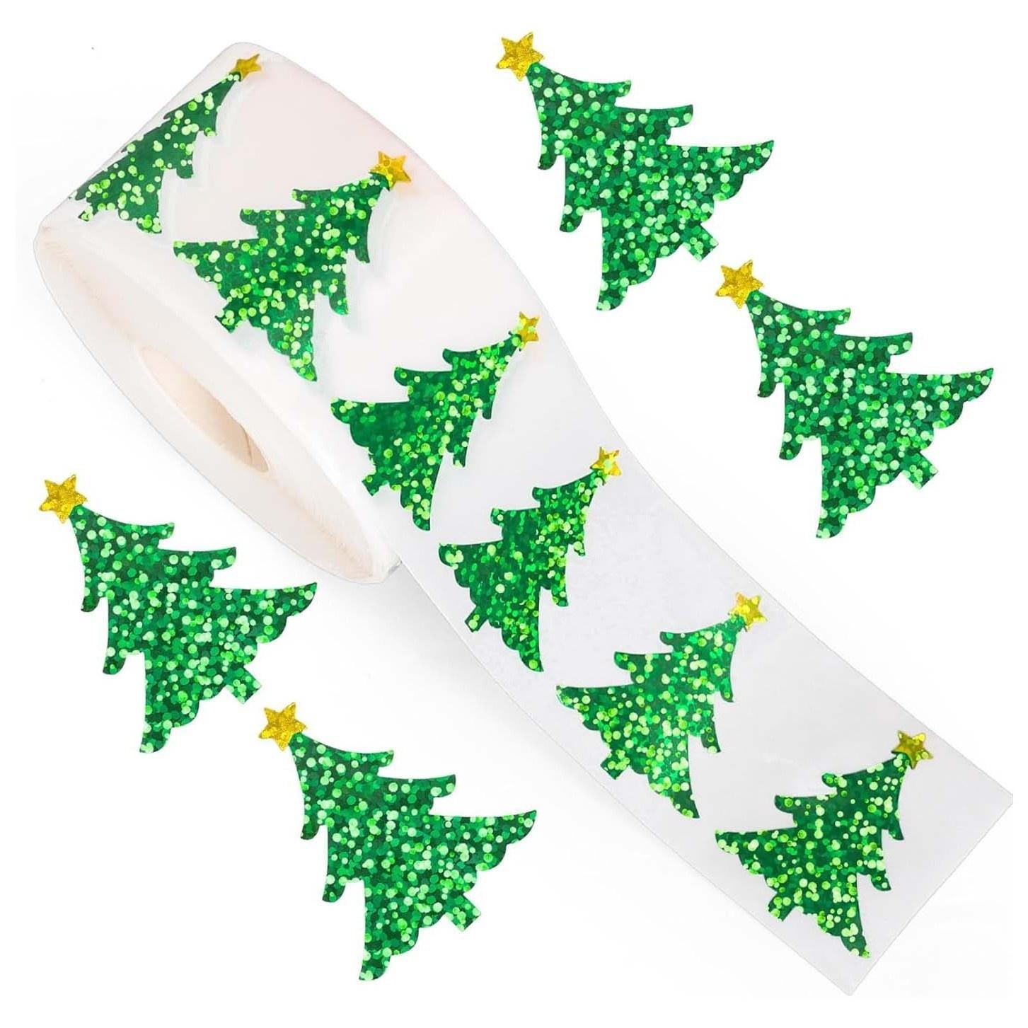 

500pcs Christmas Tree Stickers Cartoon Laser Party Gift Packaging Box Bag Decoration Envelope Sealing Stickers Labels