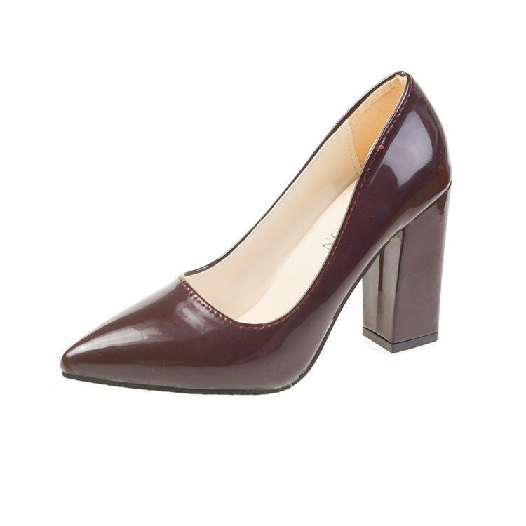 Dámské lodičky 2025 jaro a podzim nové korejská verze silný podpatek vysoký podpatek špičatá špička lehká pusa lakovaná kůže lesklá kůže černé pracovní s