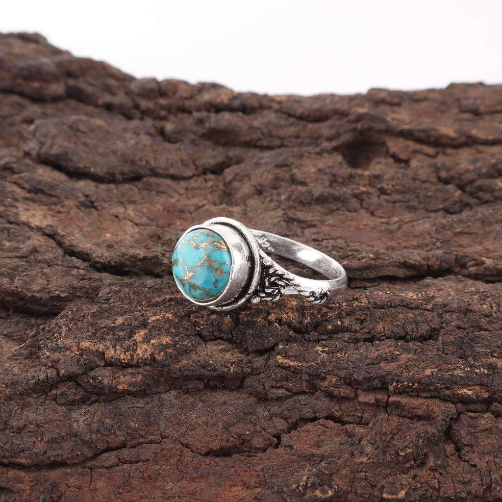 Blue Copper Turquoise Ring Gemstone Jewelry, 925 Solid Sterling Silver Ring, Handmade Jewelry Ring, Gift For Her