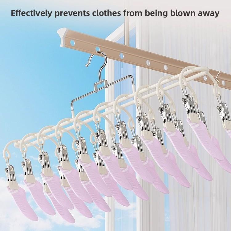 Multi-clip socks drying rack Household stainless steel windproof hanger Baby socks clip Balcony drying underwear hanger