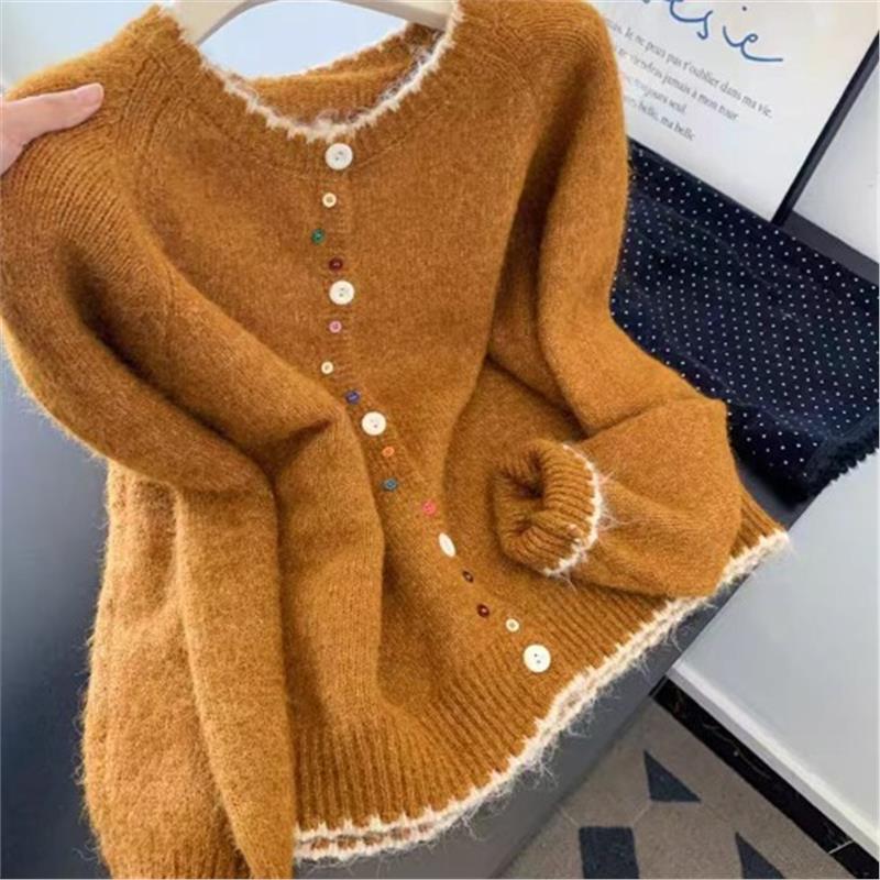 Женский мягкий и уютный кардиган на пуговицах: 2025 Осень/Зима Высококачественный свитер короткого стиля. S (Recommended up to 50 kg) кофейный