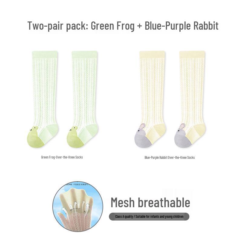 Unisex Baby Breathable Cotton Mesh Over-the-Knee Socks for Spring/Summer/Autumn, Anti-Mosquito, Thin Style.