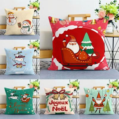 Christmas Snowman Elk Cartoon Living Room Sofa Pillow Back Pillow Festive Bedside Pillow Decorative Pillow Cute Back Pillow