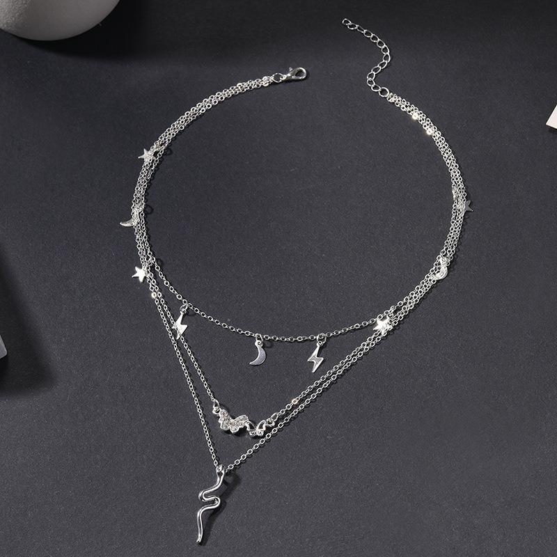 Serpentine stacked pendant jewelry high-end female butterfly star moon necklace multi-layer necklace