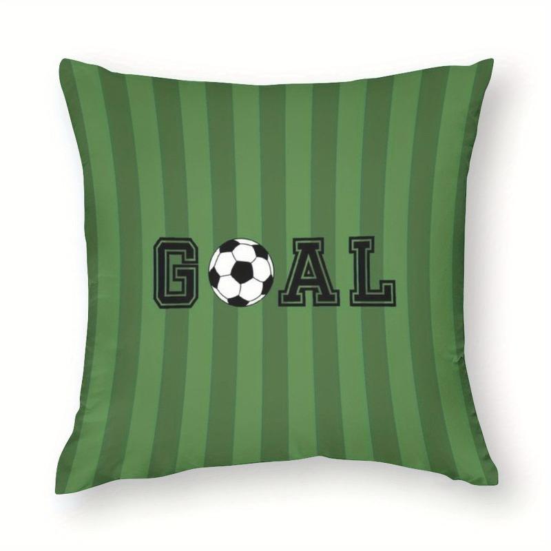 1Pc Sports Football Soccer Pillow Cover, Polyester 2D Double Sided Print Cushion Case, Green Striped "Goal" Throw Pillowcase, Gr