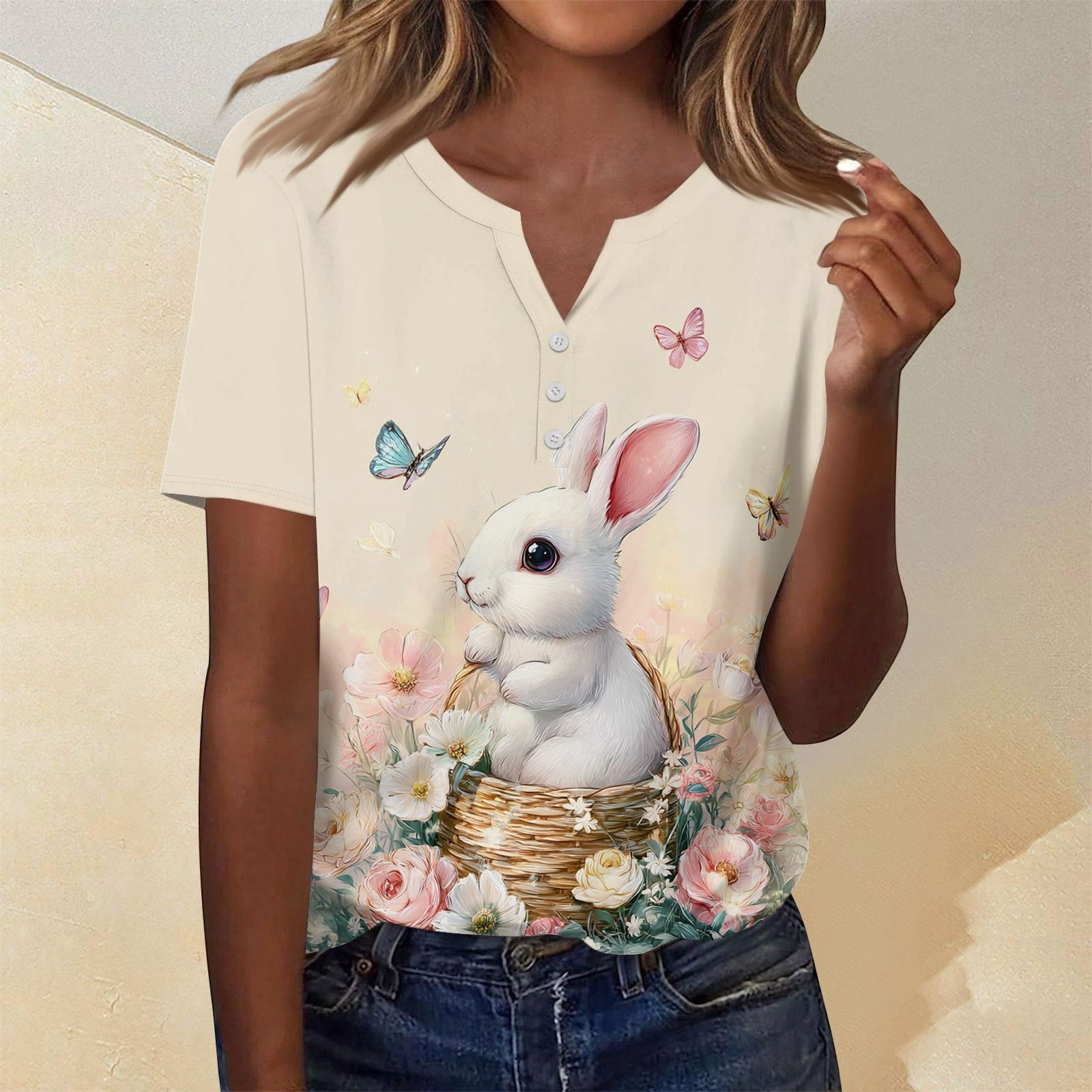 

Women s Fashion Casual Color V-Neck Decorative Button Three-Quarter Sleeve T-Shirt Top XL