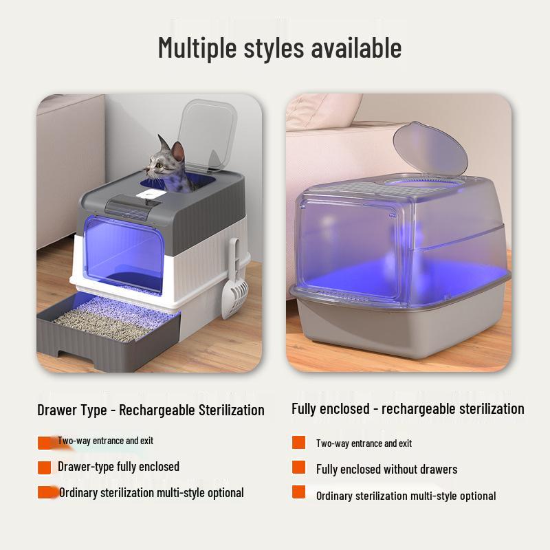 Extrem große, geschlossene Katzentoilette mit Schublade, Spritzschutz, Geruchsneutralisierung und UV-Sterilisation