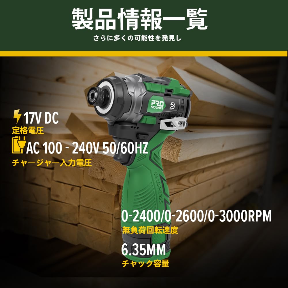 New Research and Prostormer 17V Impact Driver Tool Kit with Brushless Circular Fastening Infinitely Variable LED Maximum Torque of 140 Two 2000 mAh