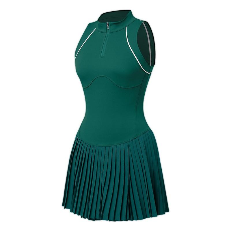 Womens Athletic Tennis Dress With Half-Zip Sleeveless Design Quick-Dry Stretch Skirt Running Yoga Fitness Outdoor Workout