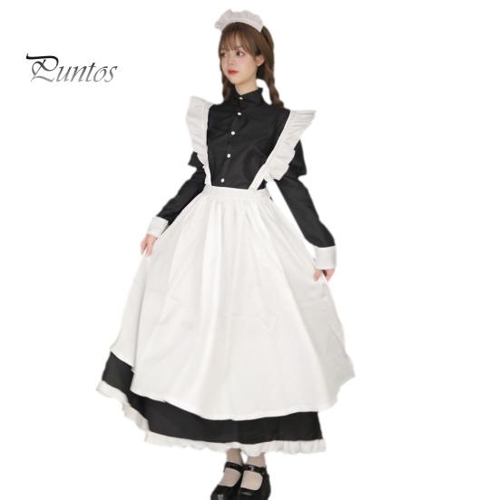 1 Set Maid Cosplay Dress Set Includes Apron Headband Bow And Socks Unisex A-Line Calf-Length Contrast Color Ruffle Dress Parties Photography Servant