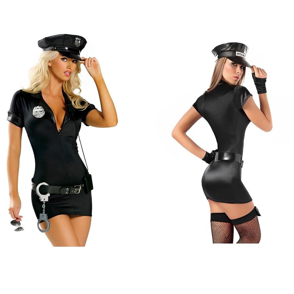 Women Adult Police Costume Cosplay Cop Uniform Halloween Officer Outfits Set