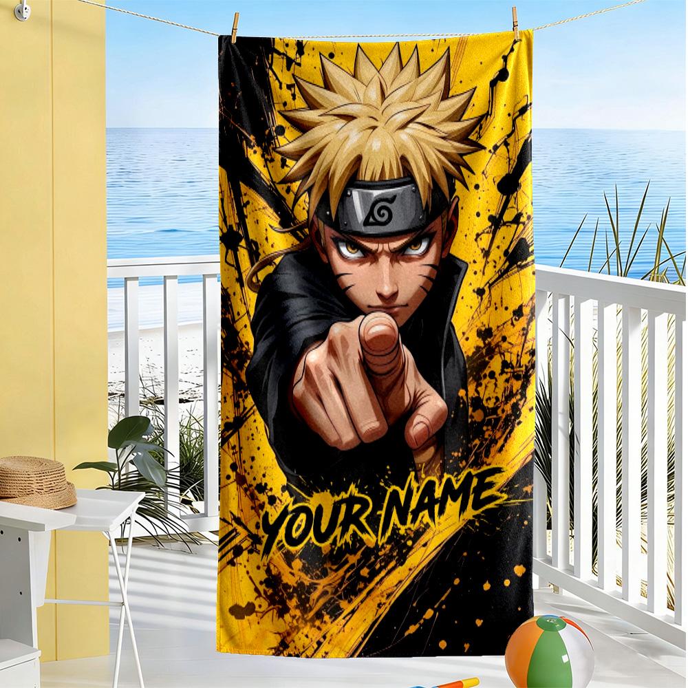 Naruto Character Personalized Text Beach Towel Soft Durable Quick-Dry Ideal for Travel Outdoor Swim Pool Yoga Surf Camping Hiking Gym Gift Holiday