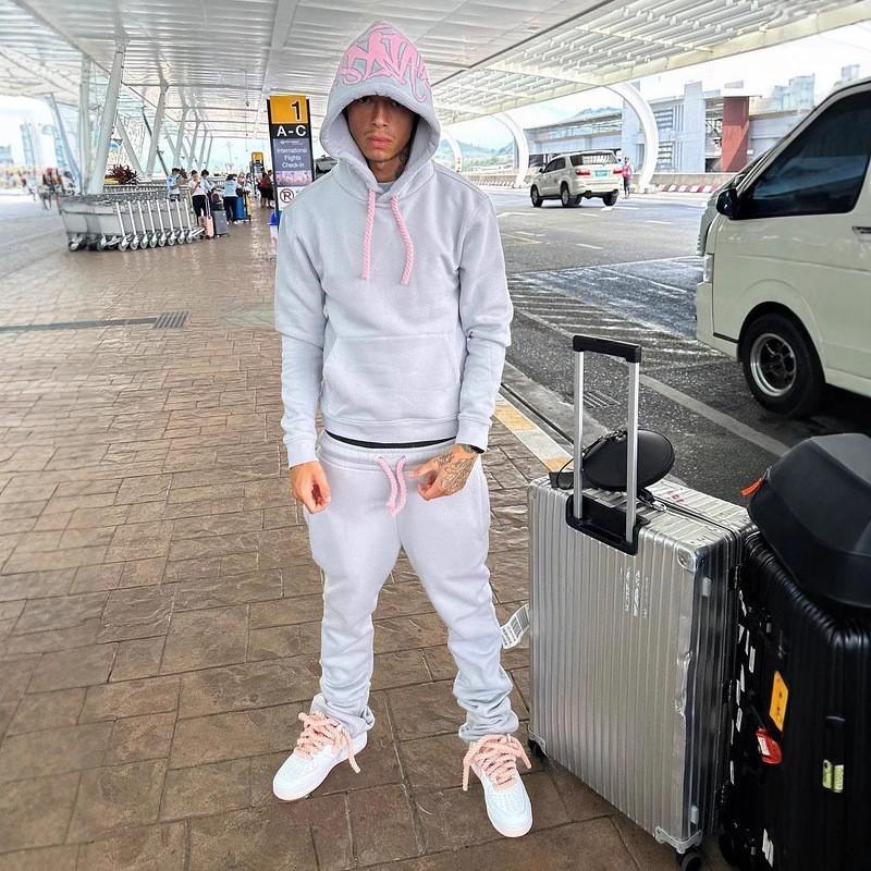 SynaWord Y2K Streetwear Oversized Hoodie Jogger Set Men Women Cotton Long Sleeve Casual Outfit