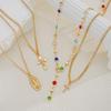 4Pcs Cross Pendant Necklace Set for Women Trendy Colorful Chain Long Necklace Party Jewelry
