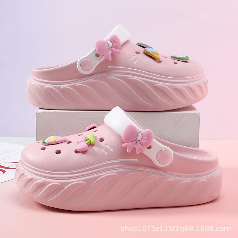 Summer New Women's Outer Hole Shoes Fashionable Versatile Thick-soled Non-slip Cool Slippers Eva Round Head