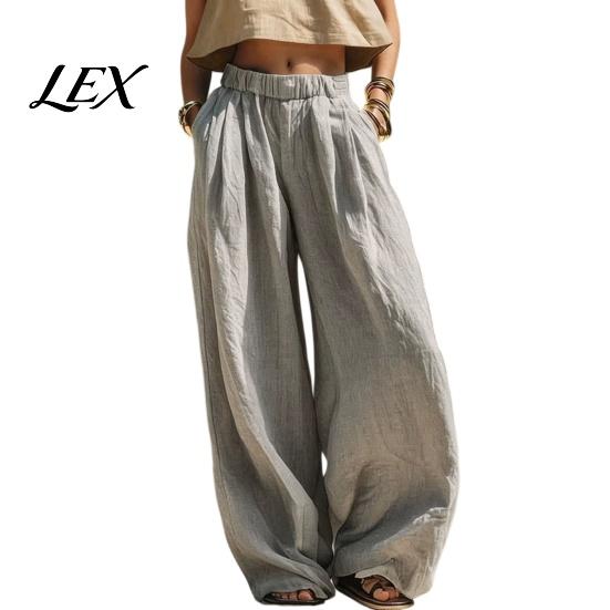 Pleated Palazzo Pants Women Wide Leg Casual Pants, Elastic Waist Solid Color Loose Breathable Trousers, Spring Fall with Pockets Lightweight