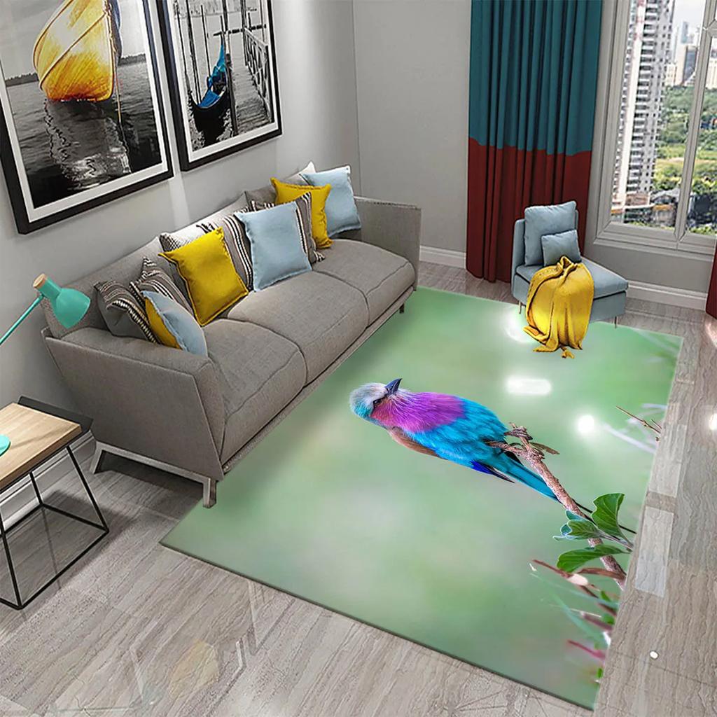 3D Cute Bird Carpet Beautiful Animal Forest Rug for Living Room Bedroom Sofa Kitchen Bathroom Doormat Non-slip Floor Decor Mat