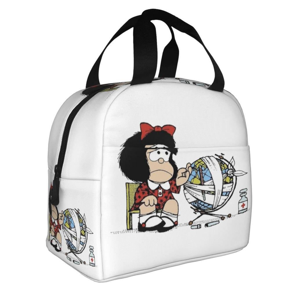 Custom Manga Mafalda Quino Cartoon Thermal Insulated Lunch Bag Women Portable Lunch Container Camping Travel Storage Food Box