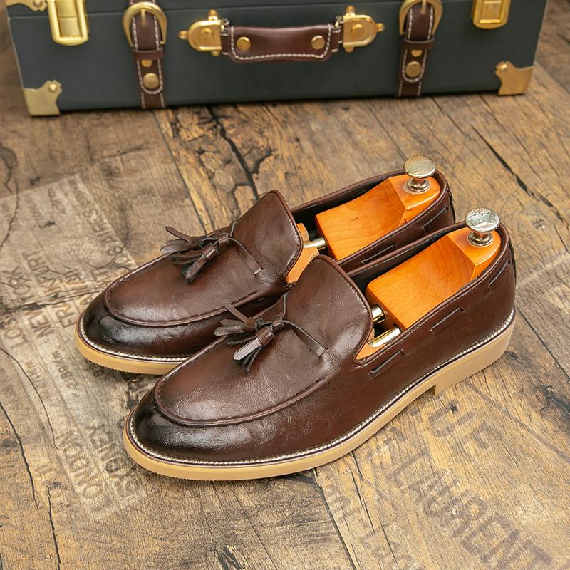Fashion Original Classic Men's Black Leather Shoes Handmade Tassel Wedding Loafers for Men Comfortable Soft Sole Casual Flat Shoes 38-47