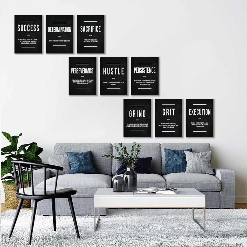 9Pcs Motivational Wall Art pirational Quote Canvas Painting Success Entrepreneur Phrases Wall Decor Positive Affirmation Poster Prints for Bedroom
