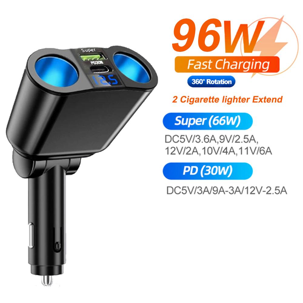 96-141W Car USB Type C PD QC3.0 Super Fast Charger 12V-24V Vehicle Cigarette Lighter Multiple Ports Universal Charging Adapter