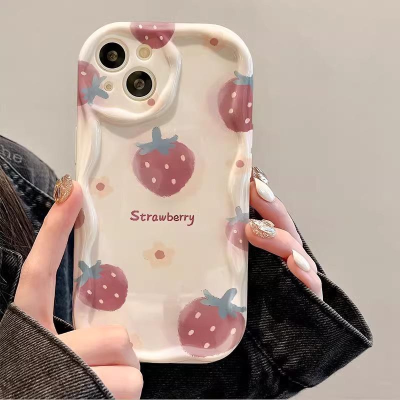 Fresh Strawberry Suitable for Apple 15promax Mobile Phone Case 16 New Women's IPhone14pro 13 Cream Pattern 11